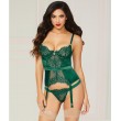 *STM 10813 Two piece satin and lace bustier & thong set M (emerald)