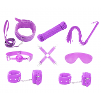 Love In Leather 9 Piece Faux-Leather Bondage Kit Purple