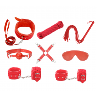 Love in Leather – 9 piece Bondage Kit (Red)