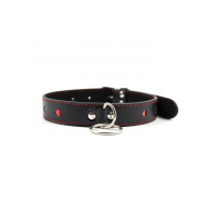 Love In Leather Choker, Black with Red Hearts 